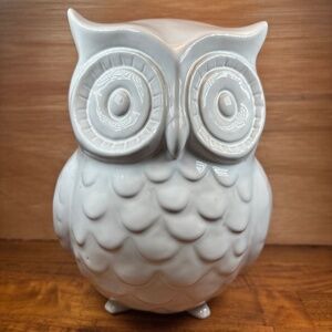 Ceramic Owl Statue Figure 8” Glazed White Country Core Farmhouse